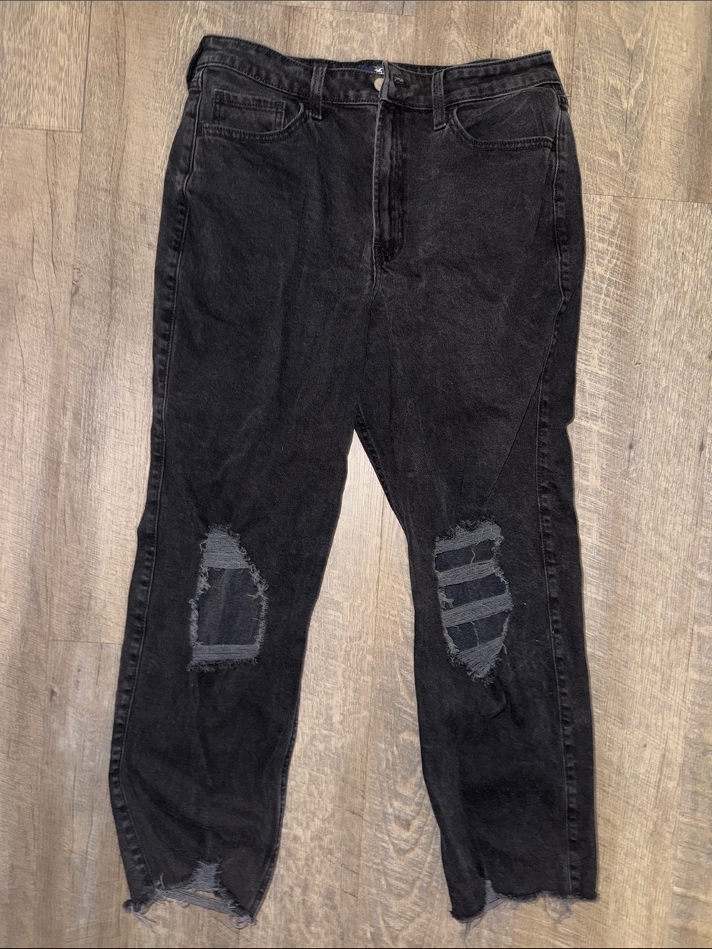 Hollister Black Straight Leg Jeans with Knee Distress